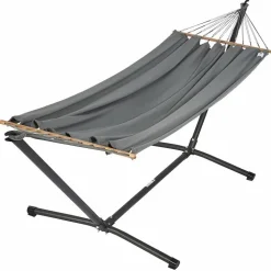 Set support et hamac MetaliK coloris anthracite en métal et polypropylène certifié FSC® Jobek Hamacs - 300 x 100 x 95 cm