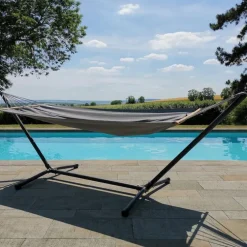 Set support et hamac MetaliK coloris anthracite en métal et polypropylène certifié FSC® Jobek Hamacs - 300 x 100 x 95 cm