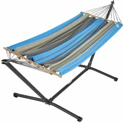 Set support et hamac MetaliK coloris turquoise anthracite en métal et polypropylène Jobek Hamacs - 300 x 140 x 95 cm