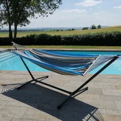 Set support et hamac MetaliK coloris turquoise anthracite en métal et polypropylène Jobek Hamacs - 300 x 140 x 95 cm