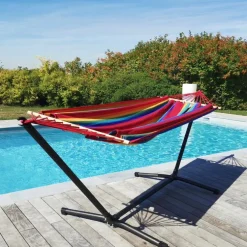 Set support et hamac MetaliK coloris multicolore Fortaleza en métal et polypropylène Jobek Hamacs - 300 x 140 x 95 cm