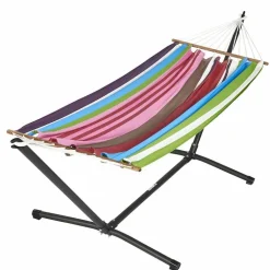 Set support et hamac MetaliK coloris multicolore Magifico en métal et polypropylène Jobek Hamacs - 300 x 140 x 95 cm
