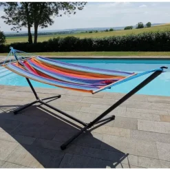Set support et hamac Metalik coloris multicolore en métal et polypropylène Jobek Hamacs - 300 x 100 x 95 cm