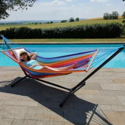 Set support et hamac Metalik coloris multicolore en métal et polypropylène Jobek Hamacs - 300 x 100 x 95 cm