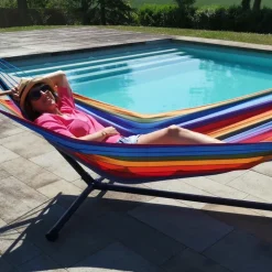 Set support et hamac Metalik coloris multicolore en métal et polypropylène Jobek Hamacs - 300 x 100 x 95 cm