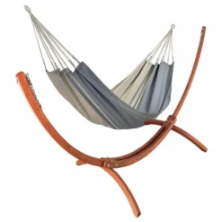 Set support et hamac Weekend coloris anthracite taupe en bois et polypropylène Jobek Hamacs - 350 x 125 x 136,5 cm