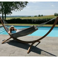 Set support et hamac Weekend coloris anthracite taupe en bois et polypropylène Jobek Hamacs - 350 x 125 x 136,5 cm