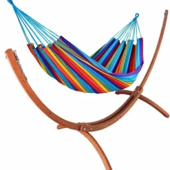 Set support et hamac Weekend coloris multicolore en bois et polypropylène Jobek Hamacs - 350 x 125 x 136,5 cm