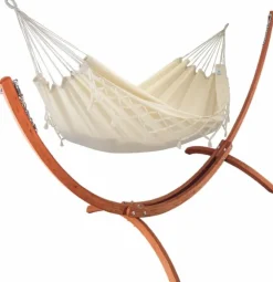 Set support et hamac Weekend coloris écru à franges en bois et polypropylène Jobek Hamacs - 350 x 125 x 136,5 cm