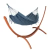Set support et hamac Weekend coloris anthracite à franges en bois et polypropylène Jobek Hamacs - 350 x 125 x 136,5 cm