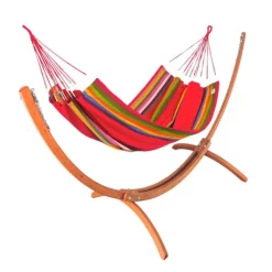Set support et hamac Weekend coloris multicolore Ara Macao en bois et polypropylène Jobek Hamacs - 350 x 125 x 136,5 cm