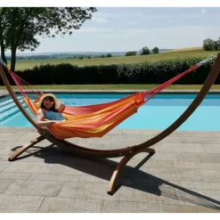 Set support et hamac Weekend coloris orange Sunny en bois et polypropylène Jobek Hamacs - 350 x 125 x 136,5 cm