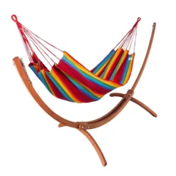 Set support et hamac Weekend coloris multicolore Fortaleza en bois et polypropylène Jobek Hamacs - 350 x 125 x 136,5 cm
