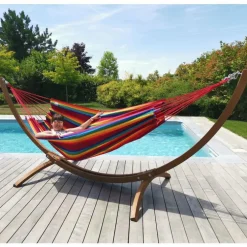 Set support et hamac Weekend coloris multicolore Fortaleza en bois et polypropylène Jobek Hamacs - 350 x 125 x 136,5 cm