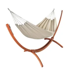 Set support et hamac Weekend coloris taupe en bois et polypropylène Jobek Hamacs - 350 x 125 x 136,5 cm