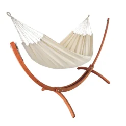 Set support et hamac Weekend coloris écru en bois et polypropylène Jobek Hamacs - 350 x 125 x 136,5 cm