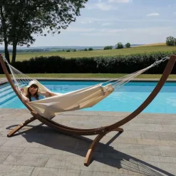 Set support et hamac Weekend coloris écru en bois et polypropylène Jobek Hamacs - 350 x 125 x 136,5 cm