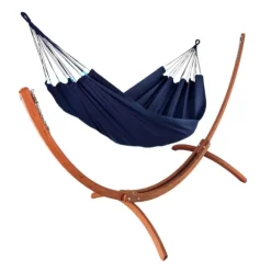 Set support et hamac Weekend coloris bleu marine en bois et polypropylène certifié FSC® Jobek Hamacs - 350 x 125 x 136,5 cm