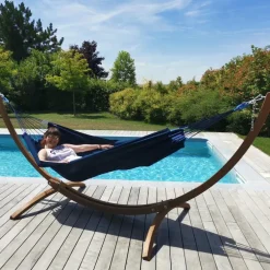 Set support et hamac Weekend coloris bleu marine en bois et polypropylène certifié FSC® Jobek Hamacs - 350 x 125 x 136,5 cm
