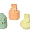 Soliflore en grès en porcelaine coloré avec motif fleur - Ø 8 x H 12 cm