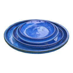 Soucoupe en terre cuite émaillée bleue Poterie du Bousquet Costa - Ø 47 x H 4 cm