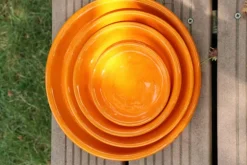 Soucoupe en terre cuite émaillée coloris orange savane Les Poteries d'Albi - Ø 14 x H 2 cm