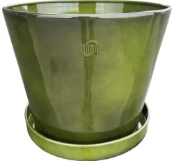 Soucoupe pour pot évasé coloris vert en métal recyclé - 23,5 x 23,5 x 3 cm