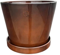 Soucoupe pour pot évasé coloris marron en métal recyclé - 23,5 x 23,5 x 3 cm