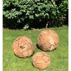 Sphère pour décoration extérieure coloris bois en teck - Ø 40 cm