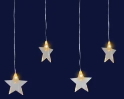 Stalactite lumineuse avec 10 étoiles à LED ambre sur câble argent connectable - 1,5 x 0,5 m