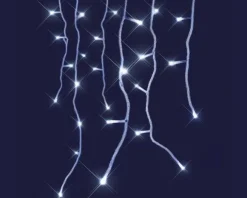 Stalactite lumineuse connectable x3 à 160 LED flash blanc froid sur câble blanc - L 8 m x H 0,54 m