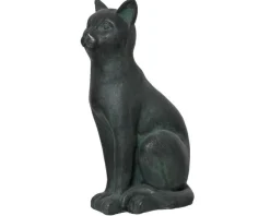 Statue de chat assis en polymagnésium vert antique - 23 x 33 x 54 cm