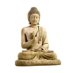 Statue en pierre reconstituée patinée beige Hairie Grandon Bouddha assis grand modèle - 80 cm