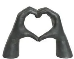 Statue en polymagnesium anthracite/argent forme mains et cœur - 16 x 47 x 33 cm