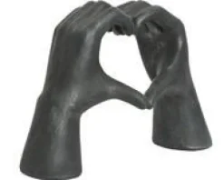 Statue en polymagnesium anthracite/argent forme mains et cœur - 16 x 47 x 33 cm