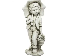 Statue garçon avec parapluie en polymagnesium blanc cassé - 67,5 cm