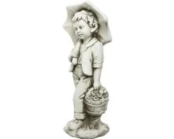 Statue garçon avec parapluie en polymagnesium blanc cassé - 67,5 cm