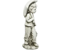 Statue garçon avec parapluie en polymagnesium blanc cassé - 67,5 cm