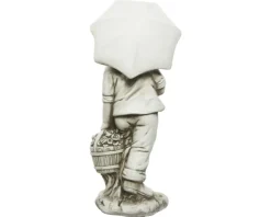 Statue garçon avec parapluie en polymagnesium blanc cassé - 67,5 cm