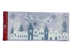 Sticker à paillettes Joyeux Noël avec boules rouge et blanc - 28,5 x 40 cm