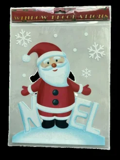 Sticker père Noël scintillant rouge et blanc - 28,5 x 34,5 cm