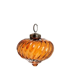 Suspension boule décorative goutte striée coloris marron en métal - Ø 7,5 cm