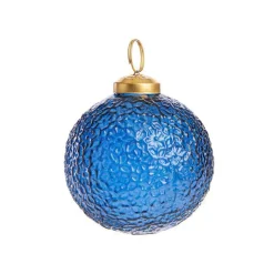Suspension boule texturée coloris bleu en verre - 7,5 x 7,5 cm