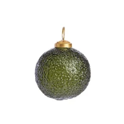 Suspension boule texturée coloris vert en verre - 7,5 x 7,5 cm