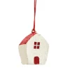 Suspension décorative maisonnette coloris rouge en coton maché - 5 x 2,5 x 4,5 cm