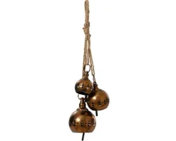 Suspension de 3 cloches XL en métal finition cuivre vieilli - Ø 12 x H 57,5 cm