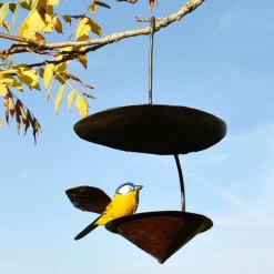Suspension mangeoire métal forme cône avec mésange