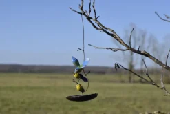 Suspension mangeoire ronde décor mésanges en métal recyclé Chouette & Co - 40 cm