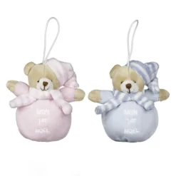 Suspension ours boule chapeau écharpe coloris bleu - 12 cm