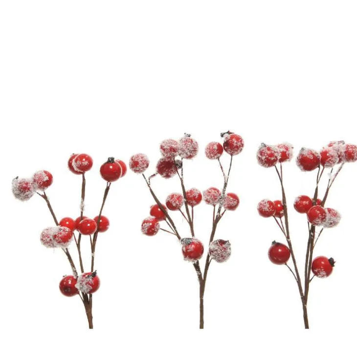 Suspension paille et baies rouges enneigées 15cm (lot de 3 suspensions)
